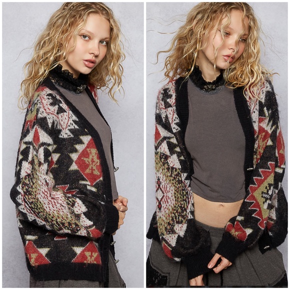 POL CARDIGAN SWEATERS Black Multi & Olive Multi - 2 COLORS IN THE LISTING - Picture 6 of 12